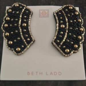 Black and Gold Beaded Statement Earrings with Vintage Design